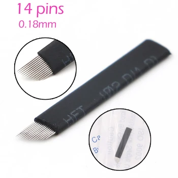

100pcs 0.18mm 14 pins permanent makeup needles for tattoo Blade Microblading Needles For 3D Embroidery Manual Tattoo Pen black