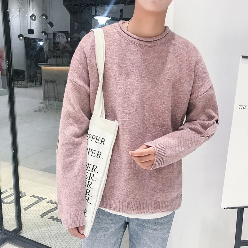 

Casual Wool Round Neck Youth Tide Knitting Men Sweater 2018 Autumn Leisure Solid Color Hollow Out Long Sleeve Male Pullover