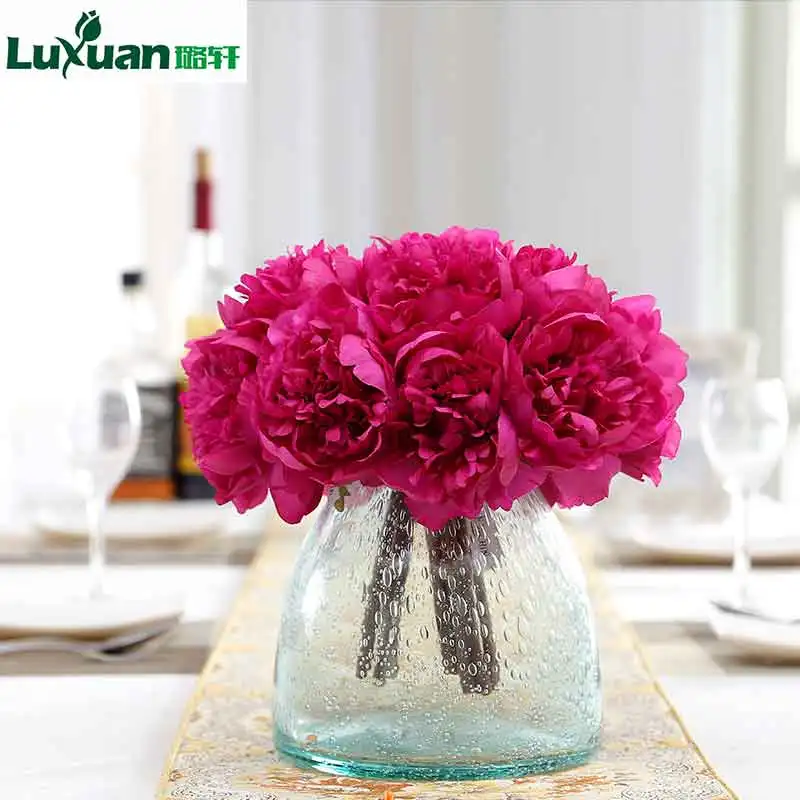 Luxuan 5 Silk Peony Flowers Artificial European Fake Flower Vivid For