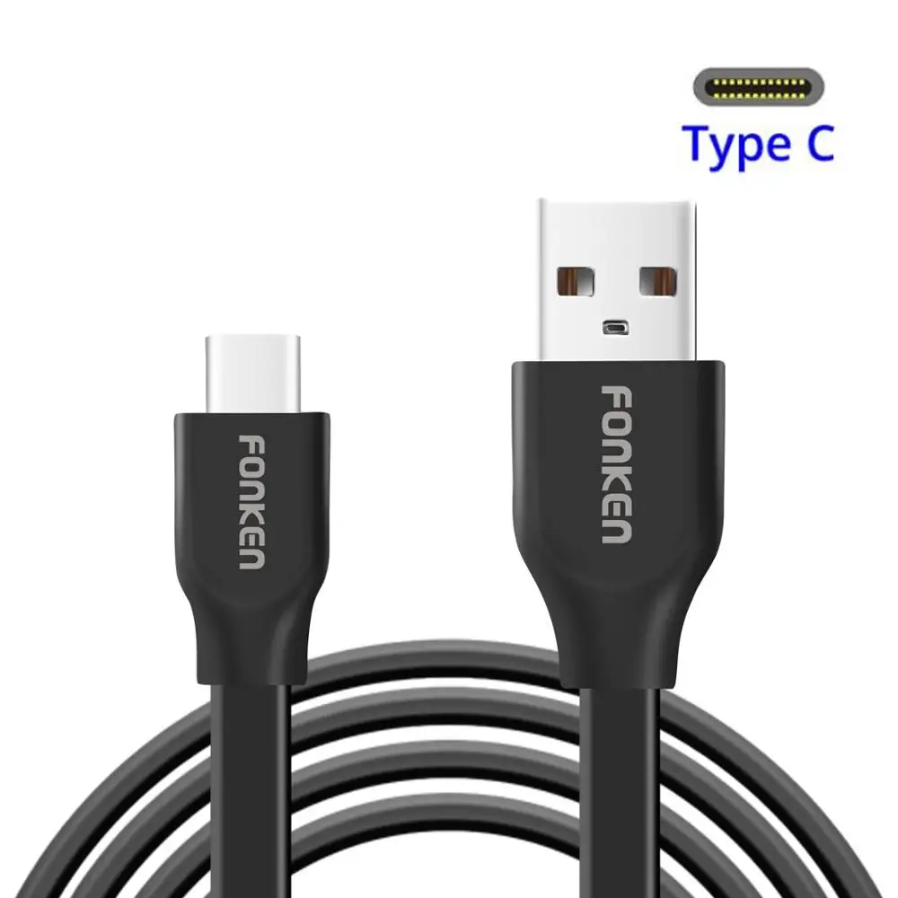 FONKEN noodles usb type-C кабель для зарядки type-C 2128AWG 3A быстрое зарядное устройство USB C шнур портативный Красочные Кабели для мобильных телефонов - Цвет: Черный