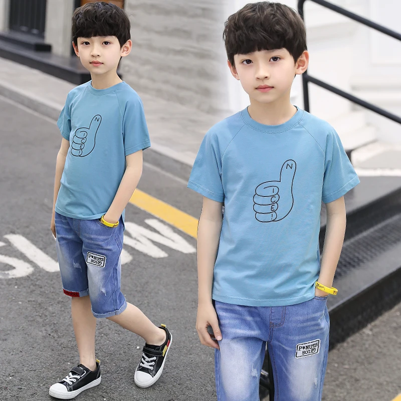 

Kids Clothing Set Summer Clothes For Boy Toddlers Child Tracksuit Print Shirt + Denim Pant Teenager Casual Outfits 8 10 12 14 15