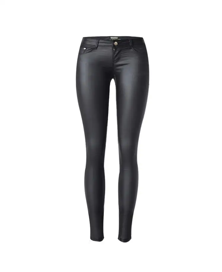 Pantalones ajustados para mujer cuero sintético motociclista pantalones  negros t