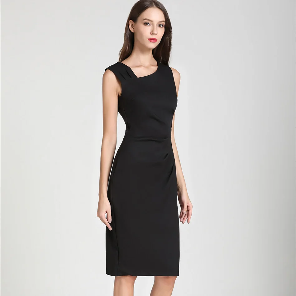 Винтажное элегантное облегающее платье для работы vestidos, деловые, вечерние, офисные, для женщин, облегающее платье-футляр,, без рукавов, летнее, CX1216 - Цвет: Черный