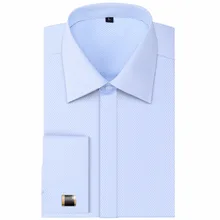 Hohe Qualität Männer Französisch Manschettenknöpfe Casual Shirts Langarm Dachte Taste Design Slim Fit Stil Hochzeit Smokinghemd