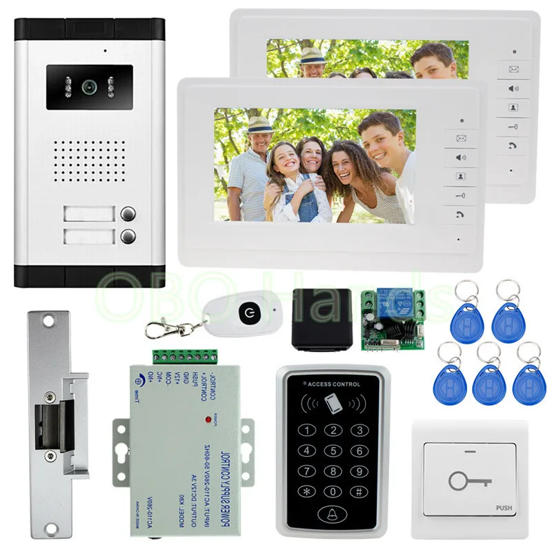 7'' color video door phone intercom camera with rfid door access control keypad system kit set +electric lock for apartments