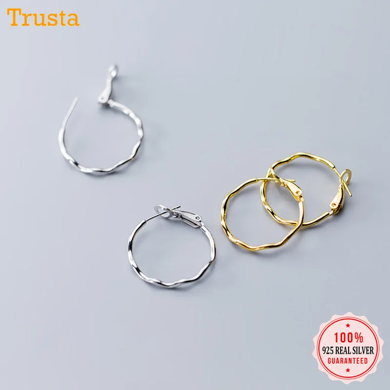 

Trustdavis 925 Sterling Silver Personality Wave Round 2.4cm Hoop Earring S925 Earrings Gift For Women Girl Teen Jewelry DA300