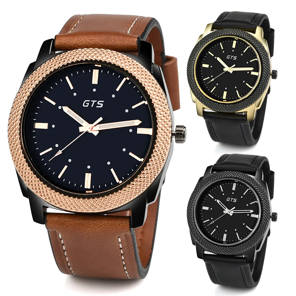 

Fashion GTS Men's Date Alloy Case Synthetic Leather Analog Quartz Sport Watch reloj hombre Masculinity Real leather watches#YY