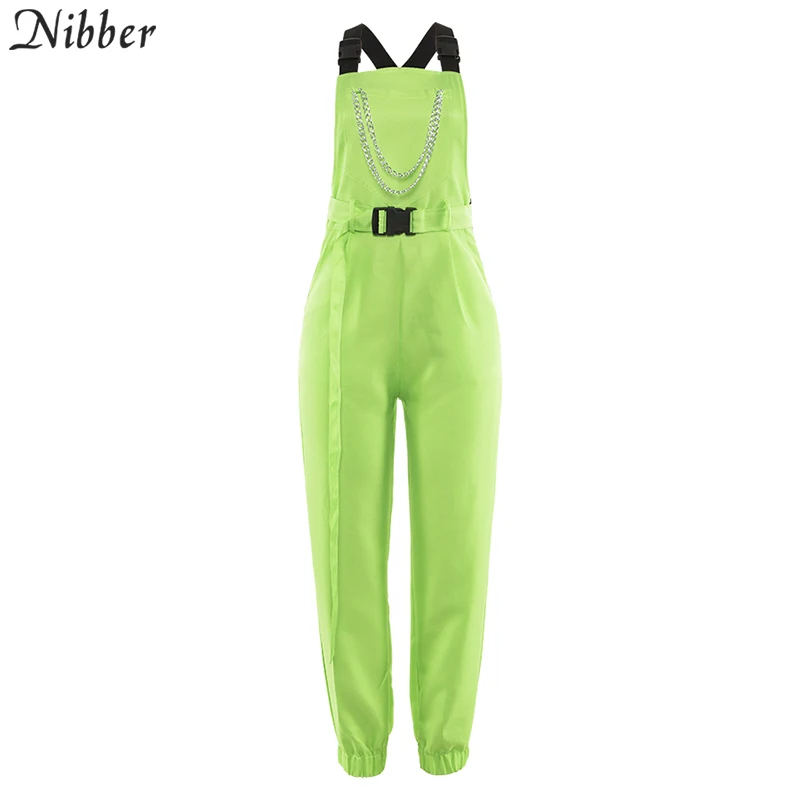 Nibber, флуоресцентный зеленый комбинезон, женские уличные черные повседневные штаны, комбинезоны, весна, горячая Распродажа, женские одноцветные комбинезоны - Цвет: Зеленый
