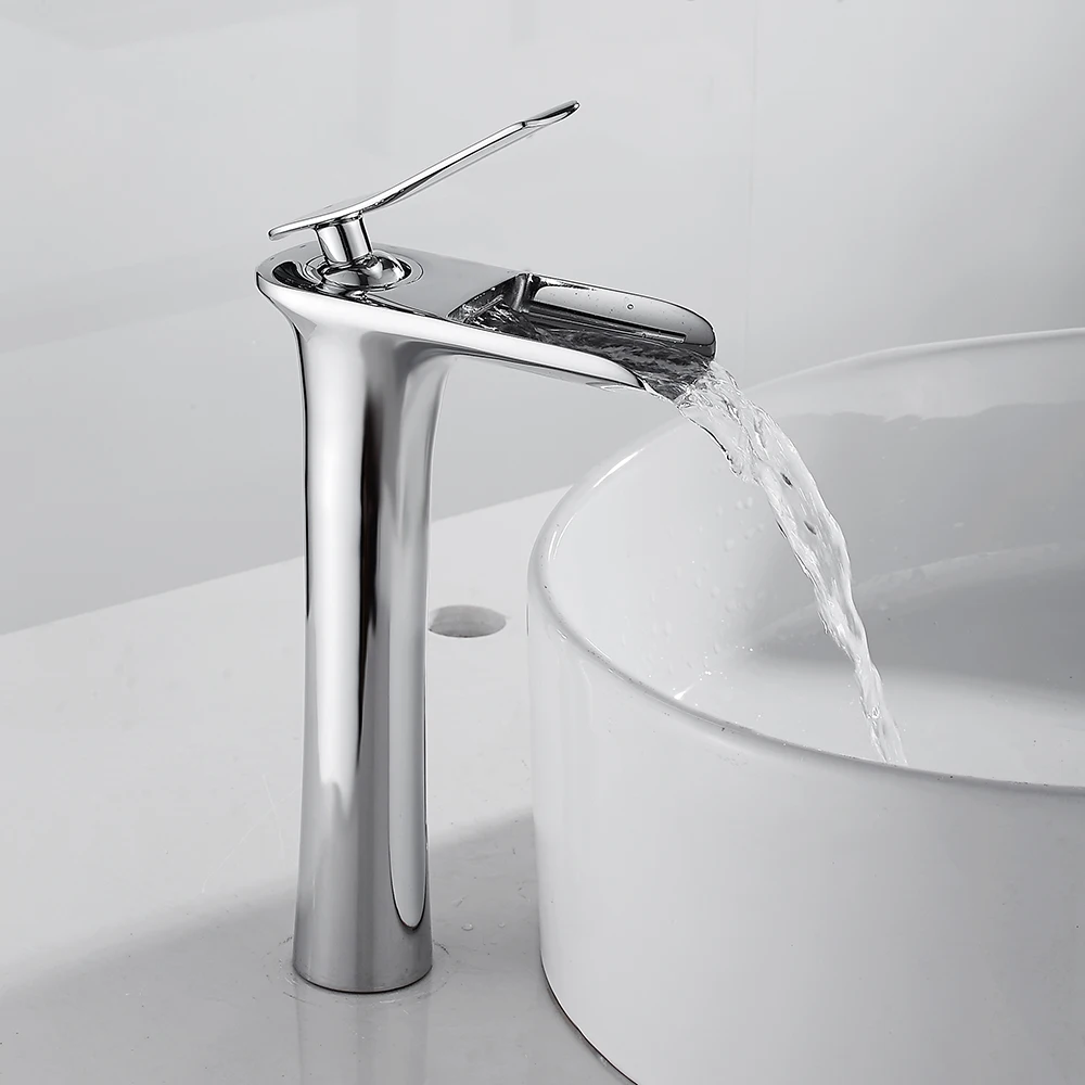 

Basin Faucet Waterfall Counter Top Basin Mixer Tap Bathroom Sink Taps Tall Chrome Faucet Deck Mounted Single Hole