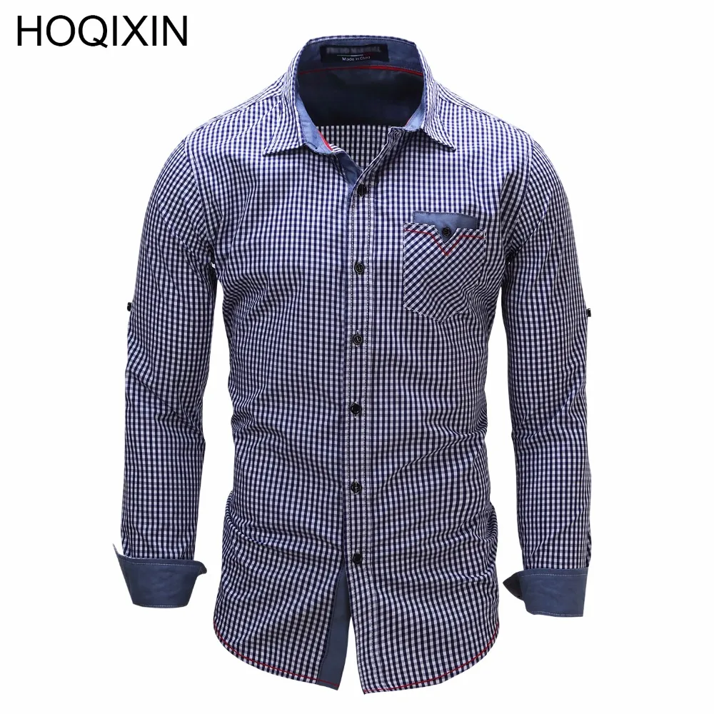 HOQIXIN New Arrival Men's shirt Long Sleeve Plaid Shirts Mens Dress