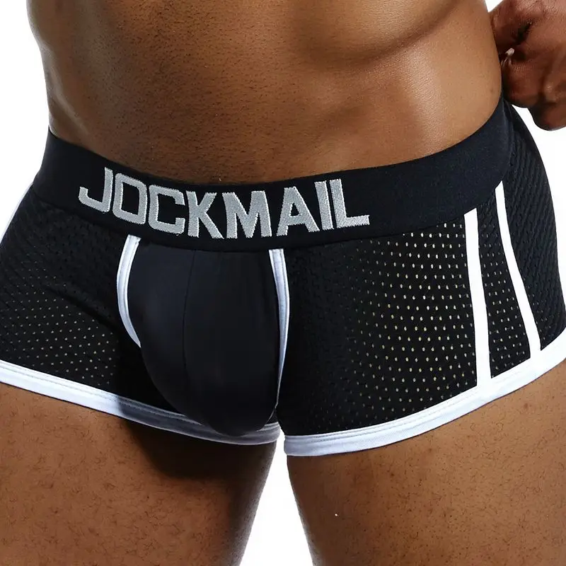 JOCKMAIL, сексуальное мужское нижнее белье, боксеры, сетка, боксеры, мужские боксеры, Homme Boxershorts, мужские трусы, calzoncillos, Гей Нижнее белье - Цвет: Черный