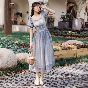 

SexeMara fashion The New Lace Bow Lantern sleeve dress Free shipping