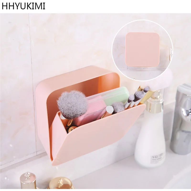 

HHYUKIMI Makeup Organizer Plastic Paste Switch Wall Waterproof Storage Box Jewelry Container Toiletry Cosmetic Bathroom Holder