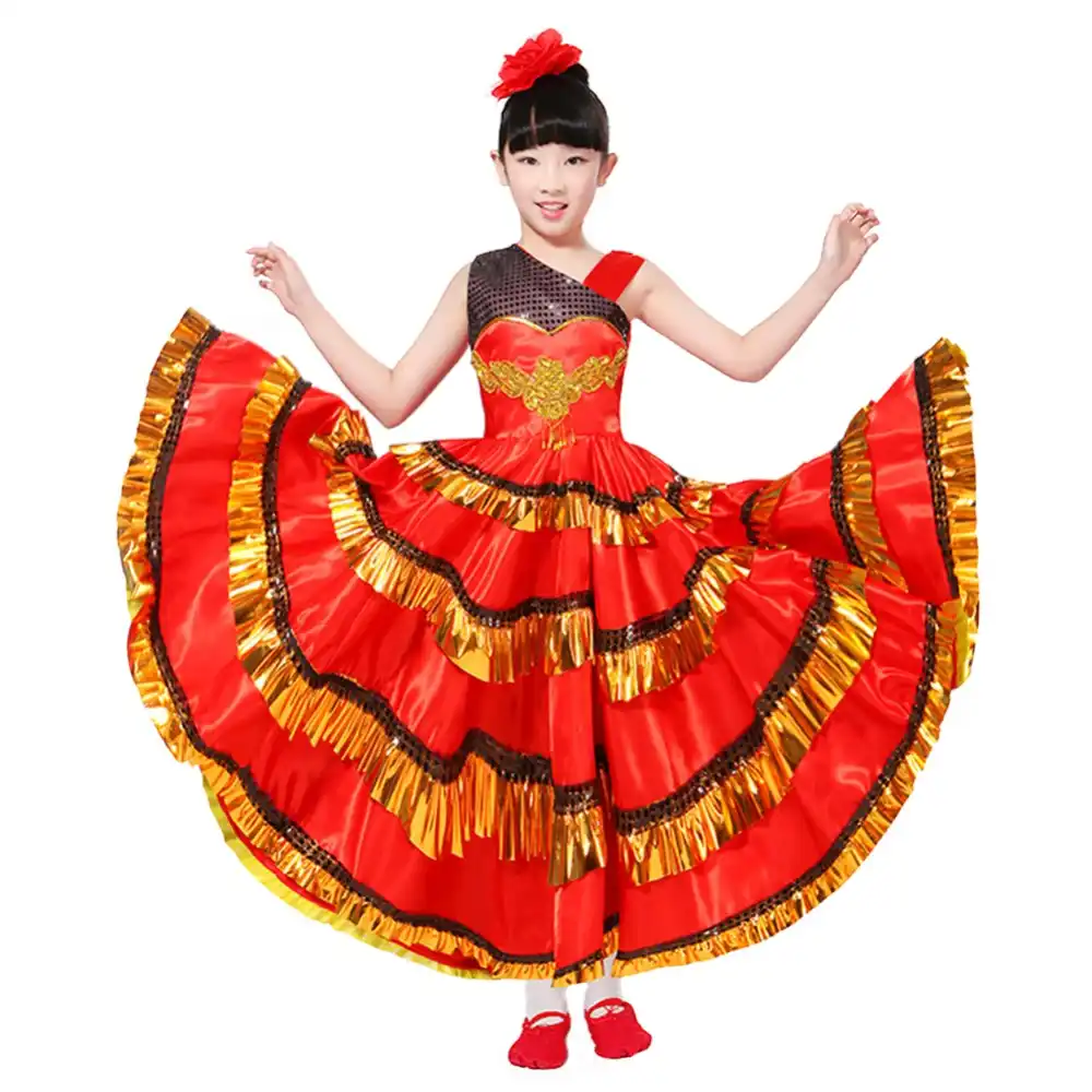 Lolanta Vestito Da Danza Del Ventre Rosso Per Ragazze Costume Da Flamenco Spagnolo Per Bambini Giochi D Imitazione E Accessori Di Travestimento Costumi E Travestimenti
