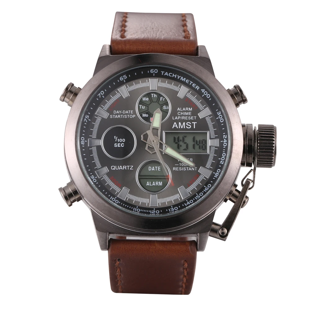 Koop 2018 Nieuwe AMST Horloges Mannen Luxe Merk 5ATM 50 m Dive LED Digitale Analoge Quartz Horloges Mannelijke Mode Sport Militaire horloges