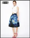 1-1   Sunny 2016 new arrival women fashion midi skirts 3D printing starry night girls tutu skirt high waist polyester vintage skirts