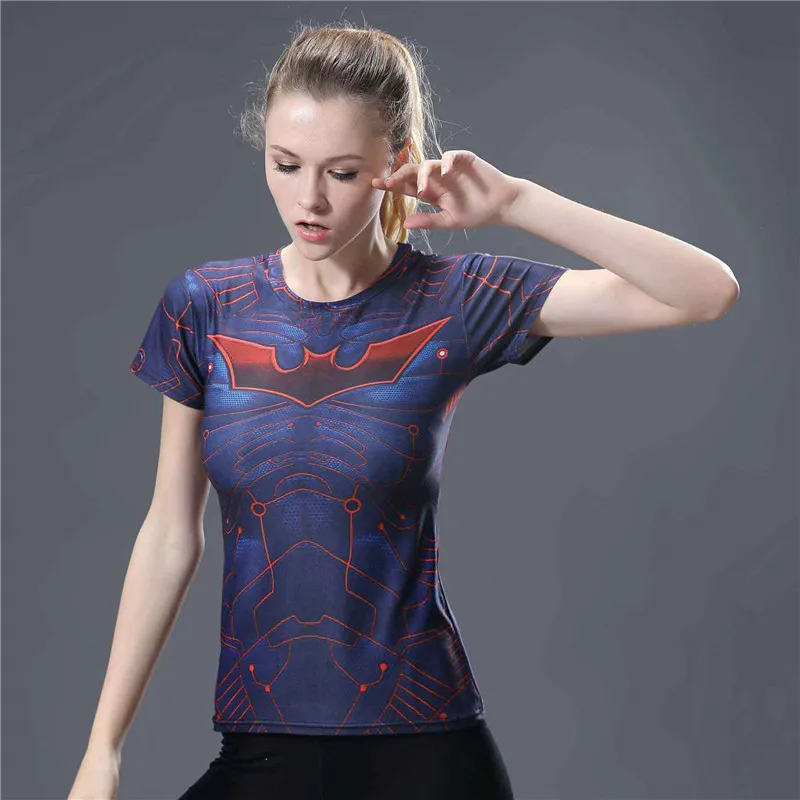 15  3D Print Batman Fitness Tight T Shirt Women Tops Short Sleeve Summer Top Compression Shirt Fashion Slim Fit Tee Shirt Femme