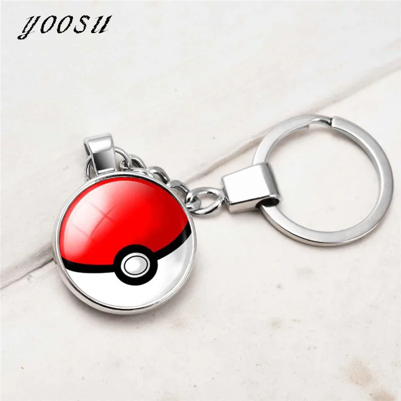 

HOT! Pikachu Pokemon Pokeball Silver Plated Key Chains Umbreon Round Glass Dome Pendant Keychain Key Rings Keyring Leafeon Gift