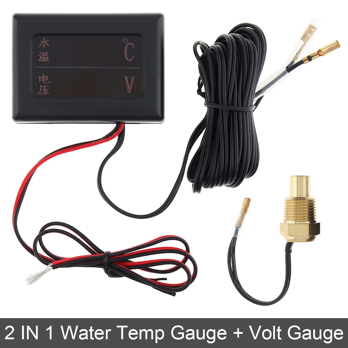 

12V / 24 V Universal 2 In 1 Digital Anti-shake Water Temperature Gauge+Volt Gauge with Sensor for Car / Truck