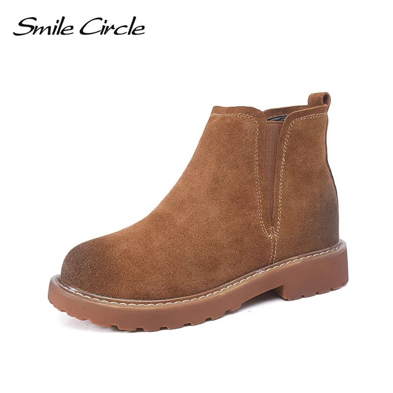 

Smile Circle Chelsea Slip-on Ankle Boots Women Cow Suede Short Boots Autumn Winter 2018 Retro boots women Platform Shoes