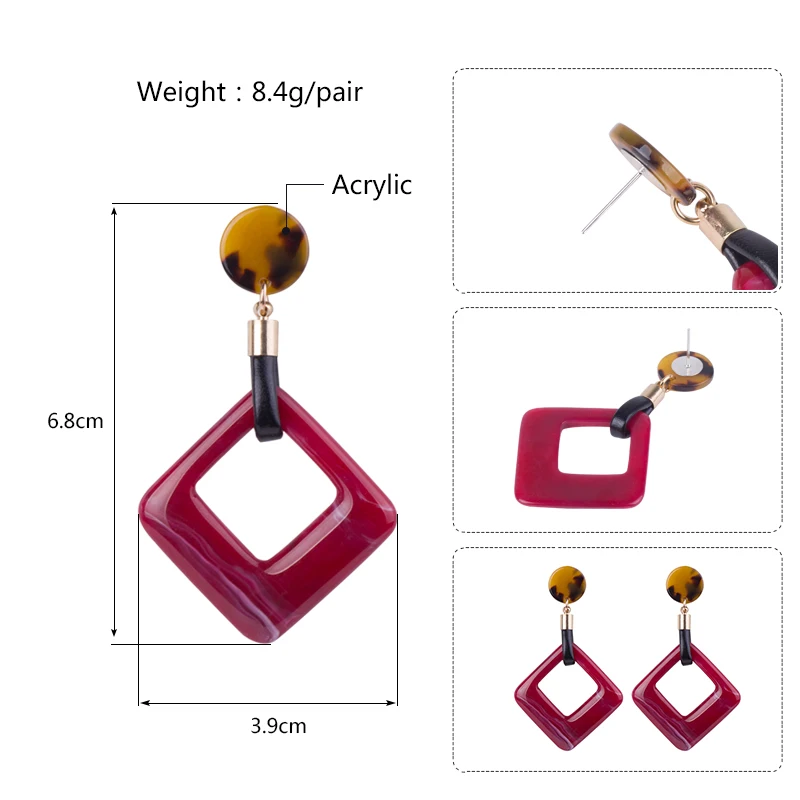 Vintage Dangle Fashion Acetate Resin Earrings for Women Long Big Geometric Acetic Acid Leather Dangling Acrylic Earring Jewelry (5)