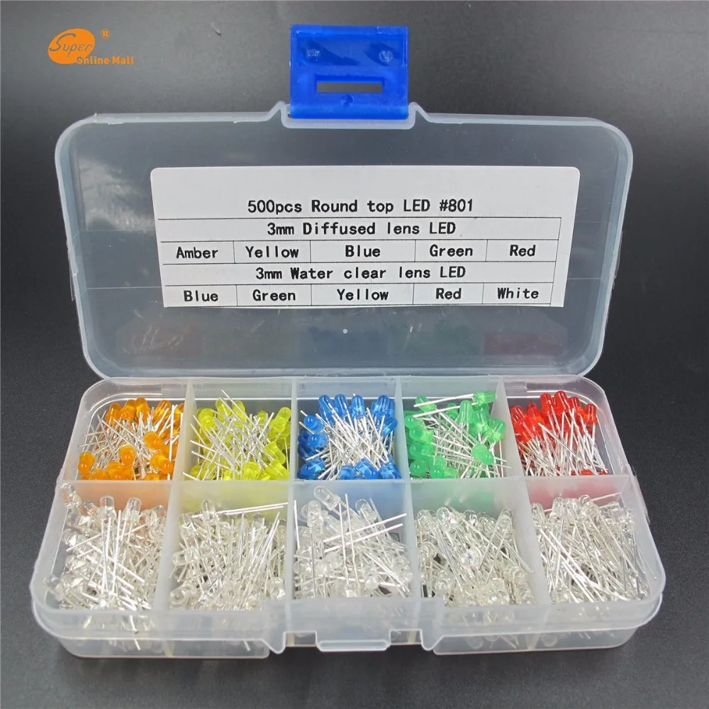

3mm&5mm Mixed packaging Box lamp round top Water clear/ diffused LED Set for DIY