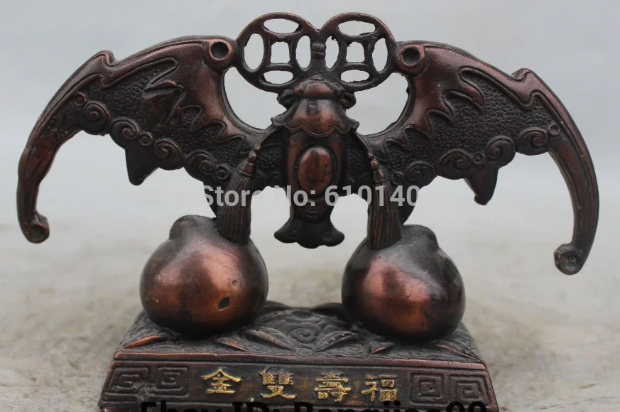 

K@@AA@22CM Chinese Bronze Fengshui Wealth Money Long Life Peach Bat Foo Fu Sculpture