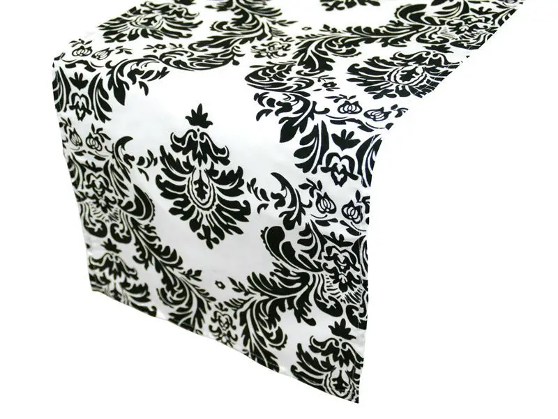 Black and White Colour Flocking Table Runner Damask Table Runner