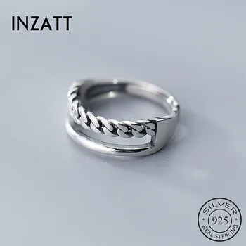 

INZATT Real 925 Sterling Silver Vintage Chain Opening Ring For Hot Women Interesting Party Hollow Ring Fine Jewelry Gift 2019
