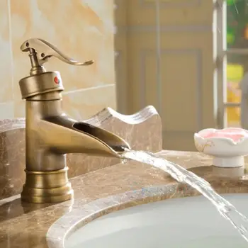 

Basin Faucets Unique Design Retro Brass Brushed Bathroom Basin Taps Single Handle Waterfall Hot Cold Water Mixer Torneira
