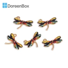 Doreen коробка, цинковый сплав, амулеты стрекоза, животное, желтый, синий, розовый, эмаль, модные, сделай сам, 22 мм x 17 мм(5/"), 10 шт