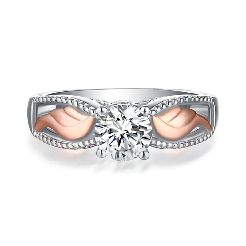 BOAKO New Four Claw CZ Wedding Rings Silver /Rose Gold Angel Wings Rings for Women Dropship bague acier inoxydable pour femme