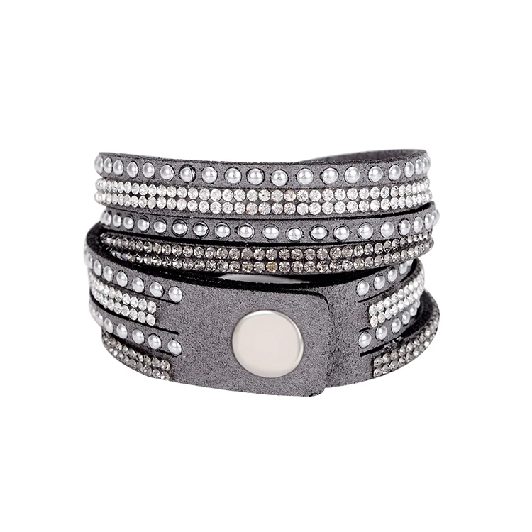 

Hesiod Multilayer Wrap Bracelets Wristband Leather Rhinestone Crystal Bracelet For Women Feminino Pulseras Punk Mens Bracelets