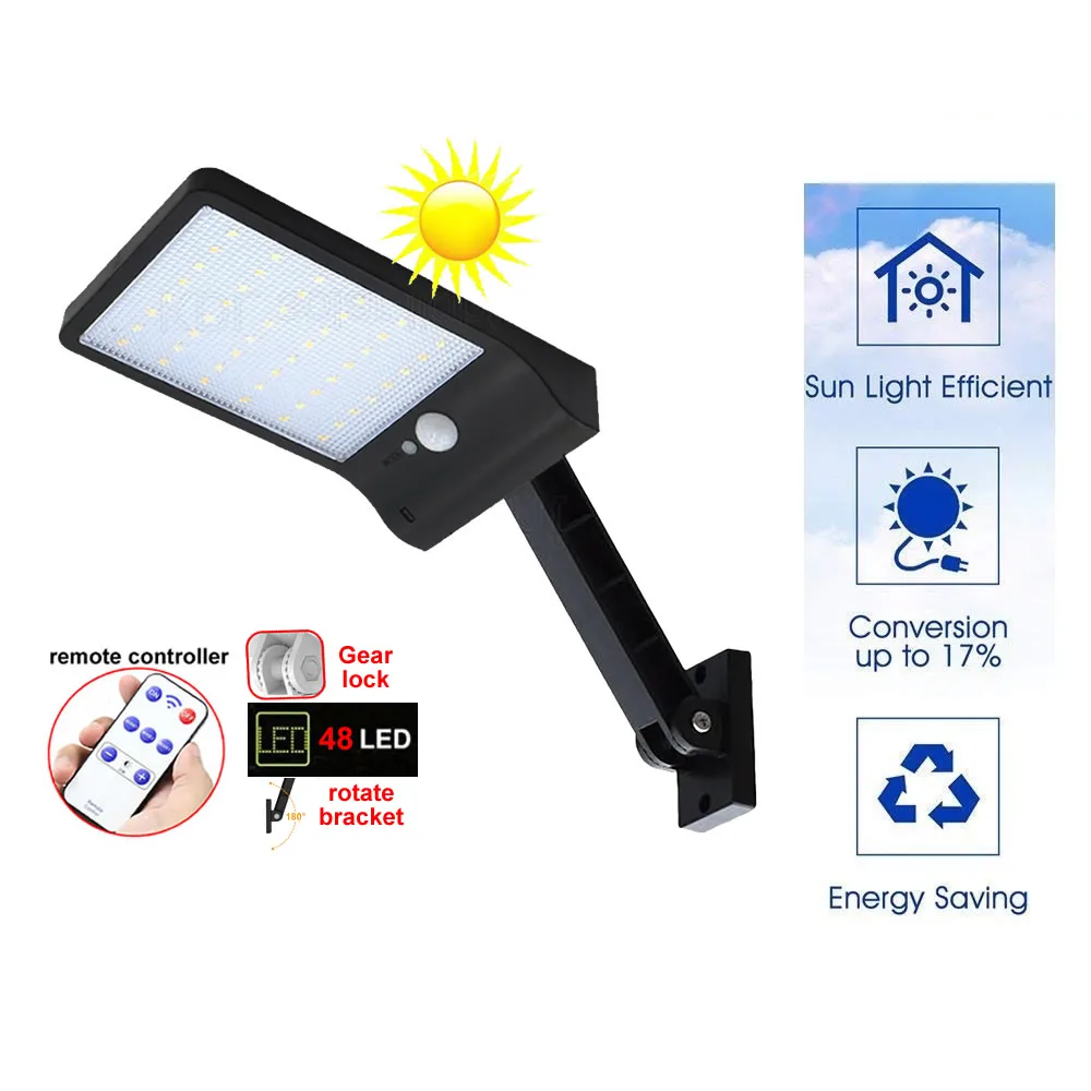 

newest 48 LED 800 LM Solar Lamp light PIR Motion Sensor Lights Outdoor Waterproof Garden Light Power Luce Lamps fo