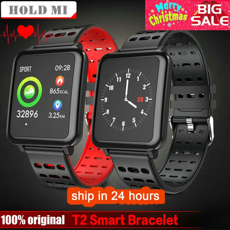 T2 Smart Bracelet Waterproof Heart Rate Monitor Fitness Tracker Smartband Push Message Call Reminder Clock Men Sport Smart Watch