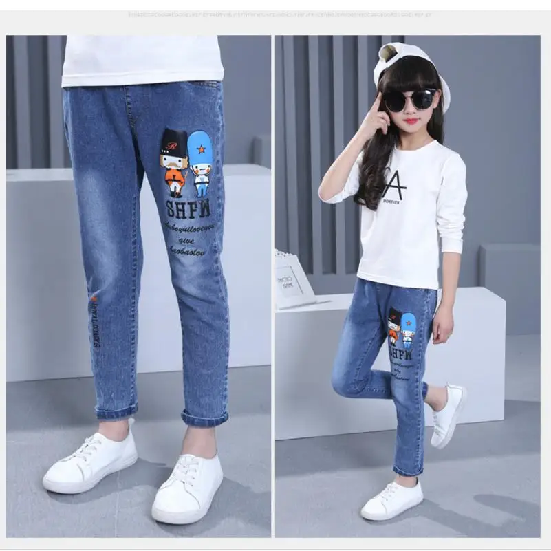

2018 Girls Jeans Flower Embroidery Jeans For Girls Spring Autumn Girls Denim Pants 3-10Year Casual Kids Teen Clothes