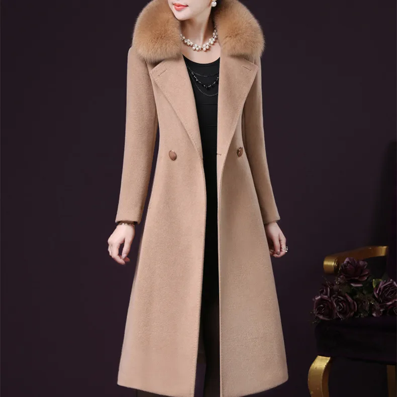 Chaud bleu Faux Femmes Manteaux Poches Hiver Noir 2018 De Fourrure Automne rose Épais Plus Grand La Col Taille Renard camel bourgogne Laine Red qEUEfvxOw4