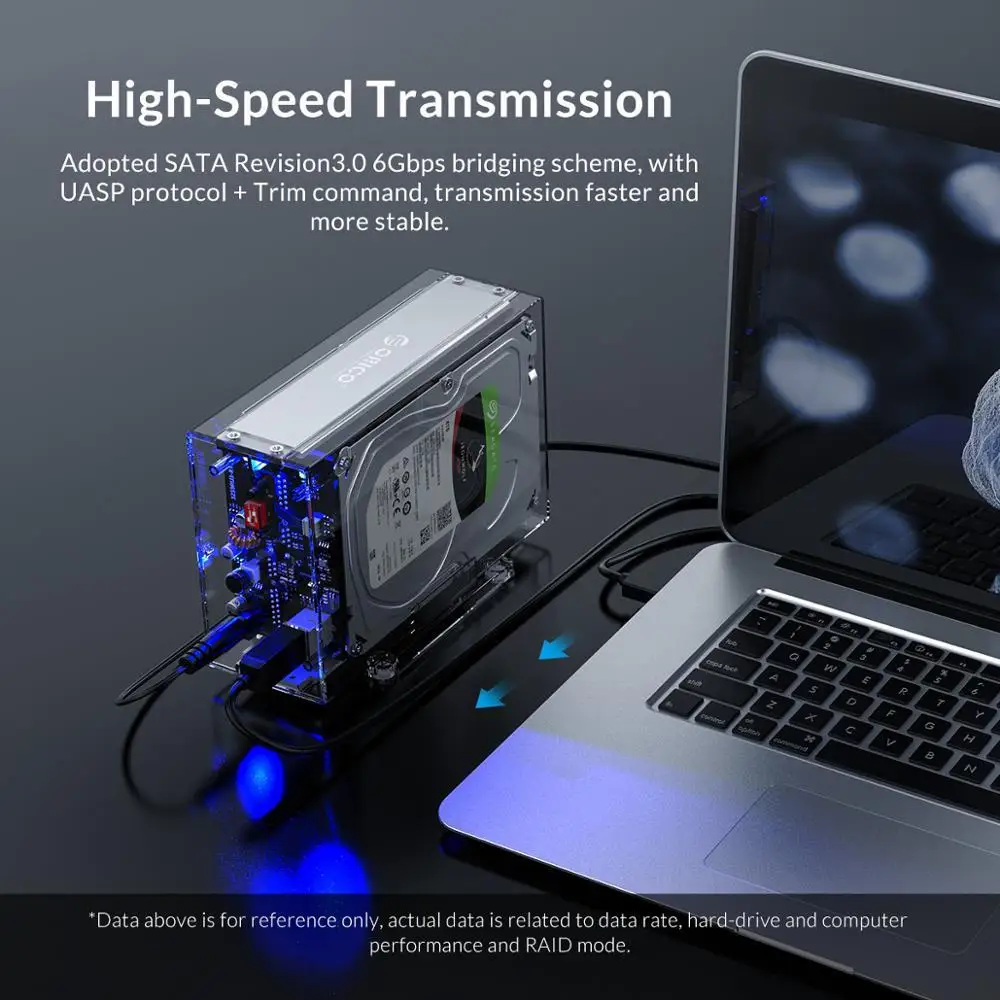  Carcasa de disco duro ORICO de 35 pulgadas con RAID 0 1 PM SPAN transparente USB3.0 a SATA HDD exte