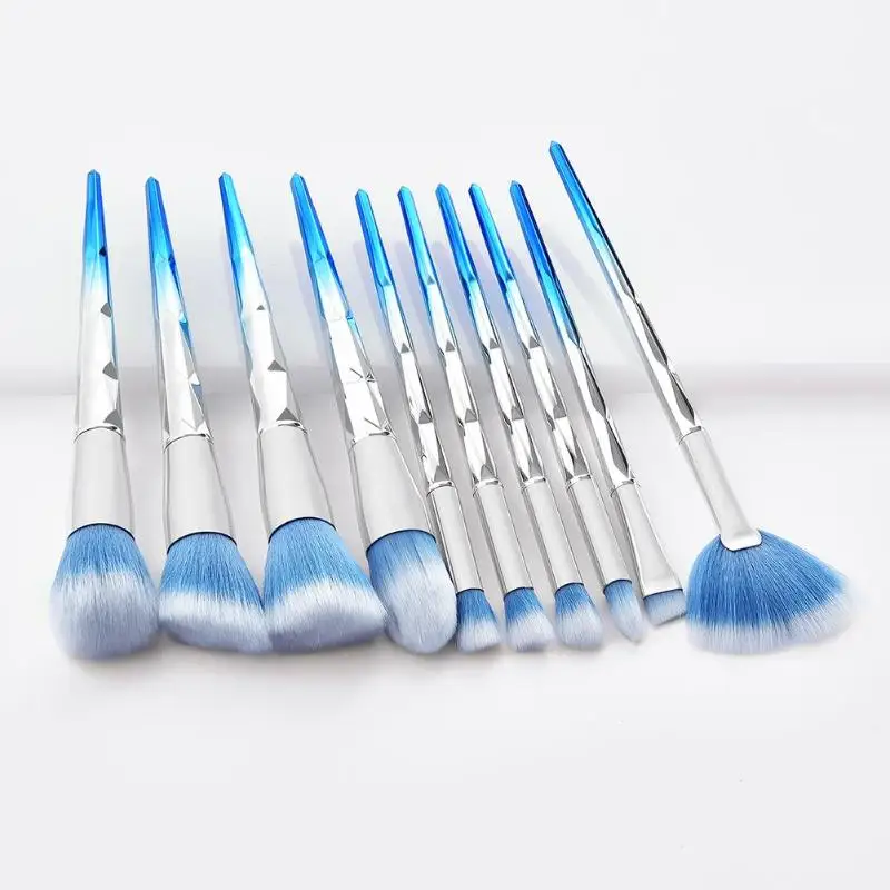 10pcs Professional Gradient Color Makeup Brushes Luxury Diamond Foundation Concealer Blushes Brushes Cosmetic Tool