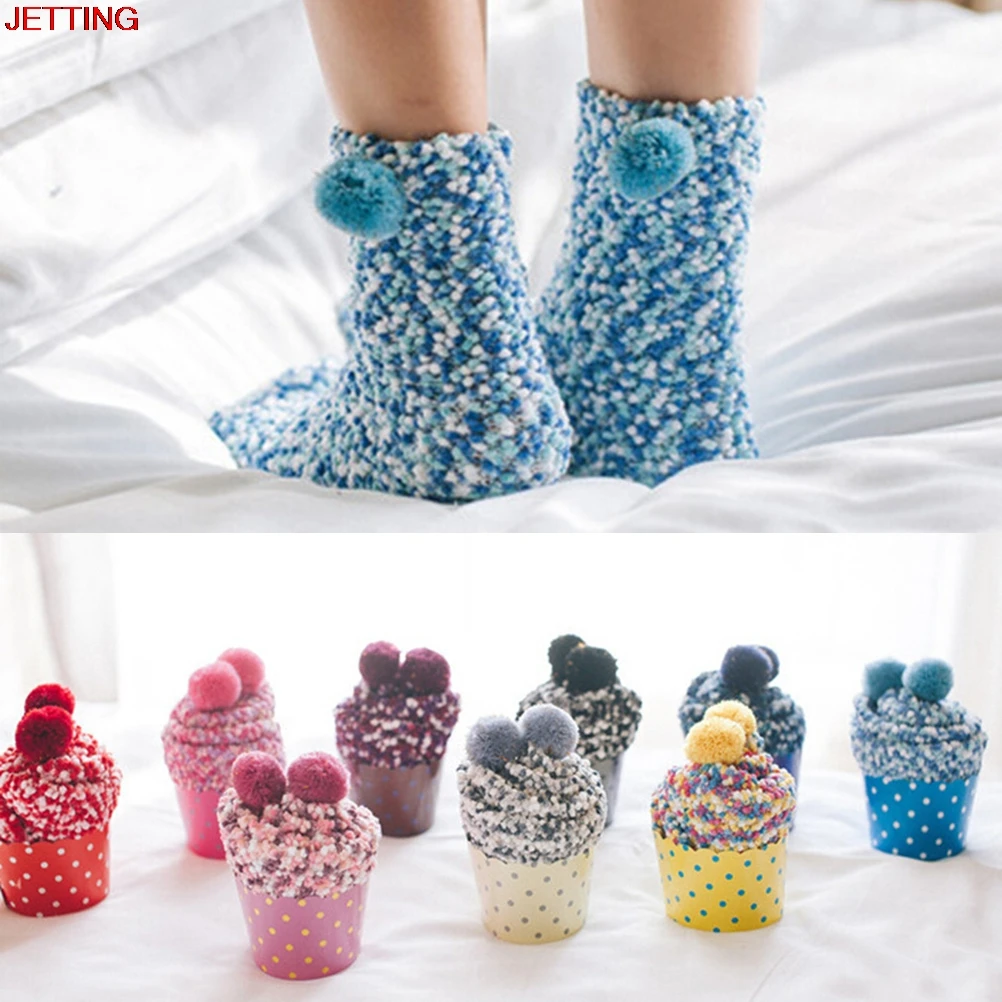 

JETTING-1 pair Women Girls Bed Socks Fluffy Warm Winter Kids Gift Soft Floor Home clothing Female Thickening Velvet Winter Socks