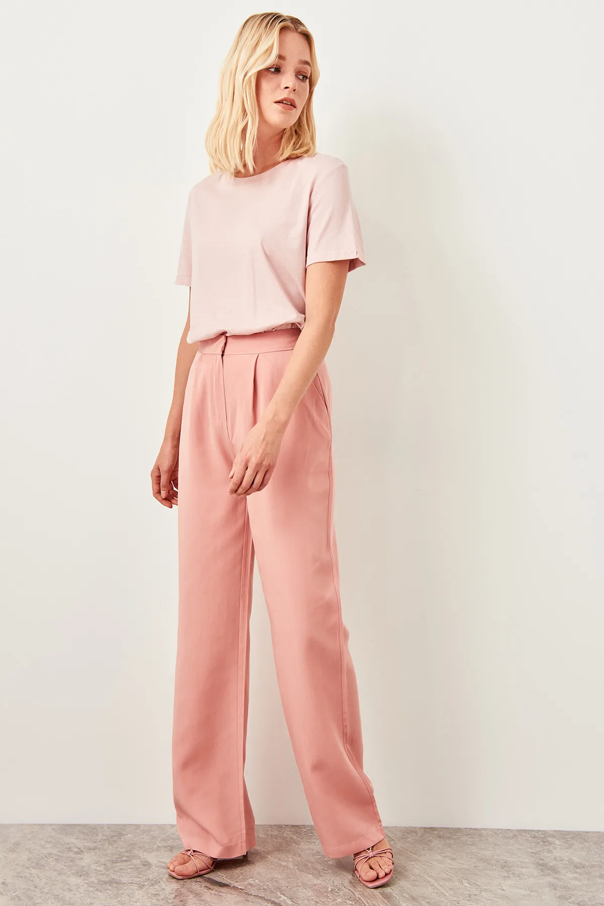 Spring Office Lady Workear Pants Trendyol Salmon Pink High Waist Straight Leg Pants Lyocell Women's Trousers