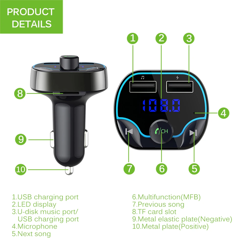 Автомобильный fm-передатчик беспроводной 4,2 Bluetooth чип MP3 Громкая связь USB U диск ЖК-дисплей Автомобильный комплект зарядное устройство адаптер