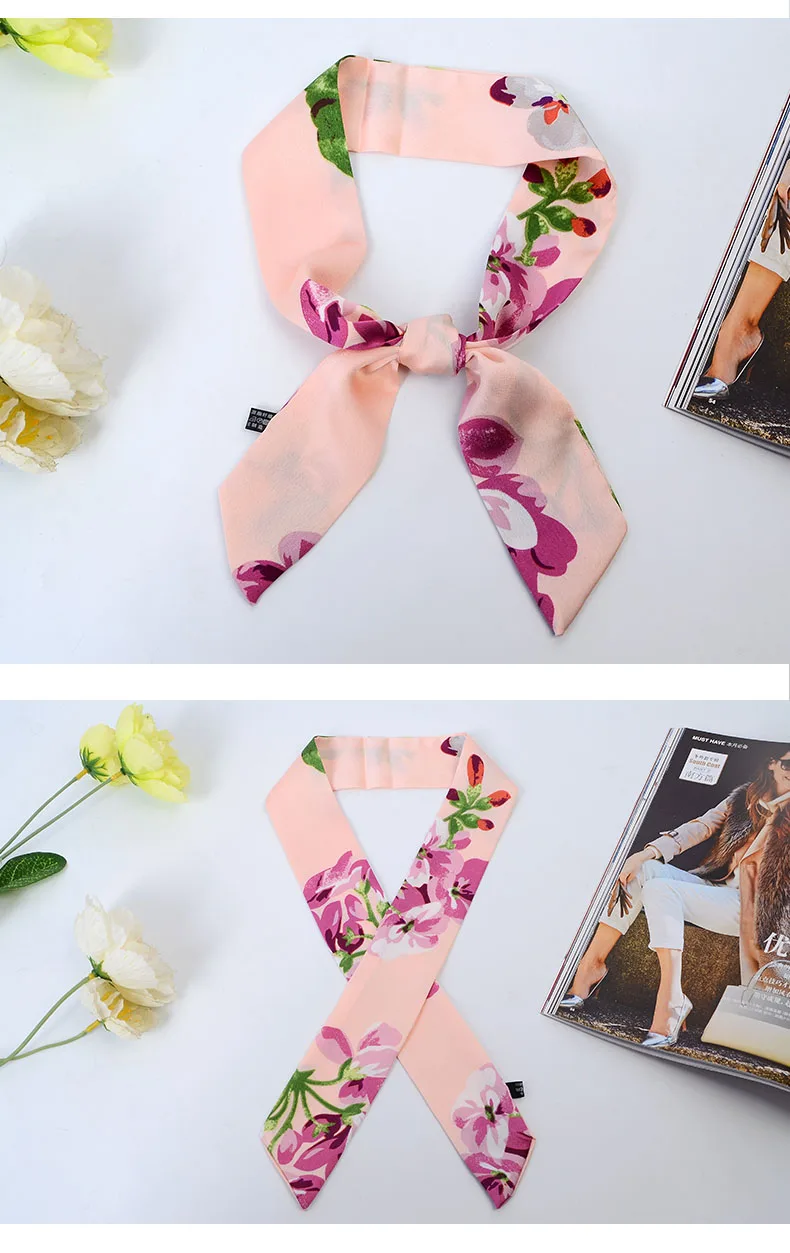 Модные Женская Лента hairband длинный шарф повязка на голову обертывание и украшения галстук - Цвет: Pink flowers