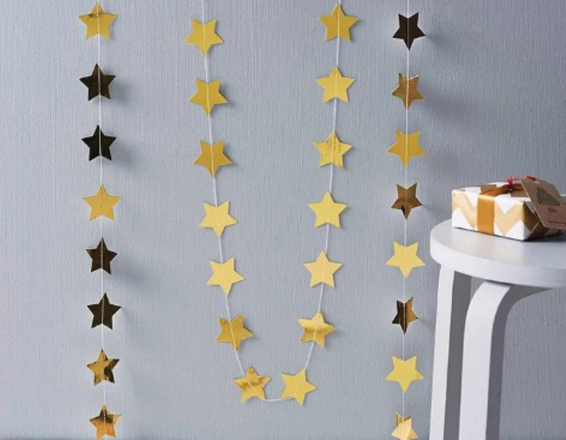 

4M Star Paper Garland Bunting Banner Gold Silver Gitter String Banners Home Wall Hanging Decorating Baby Shower Birthday Wedding