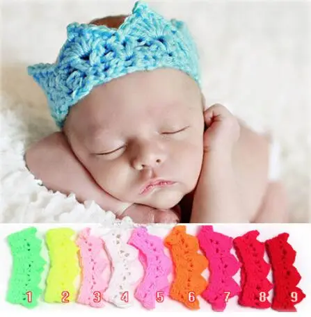 

ON SALE 1PC Baby Infant Headband Crown Knitting Crochet Costume Soft Tiara Headband Newborn Photography Props Baby Photo Hat Cap