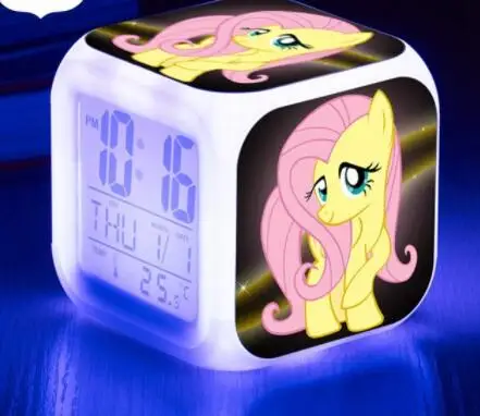 Pinkie Pie светодиодный светильник с будильником и цифровыми часами, 7 цветов, часы со вспышкой, игрушки, термометры календари, часы, повтор, сенсорный - Цвет: Красный