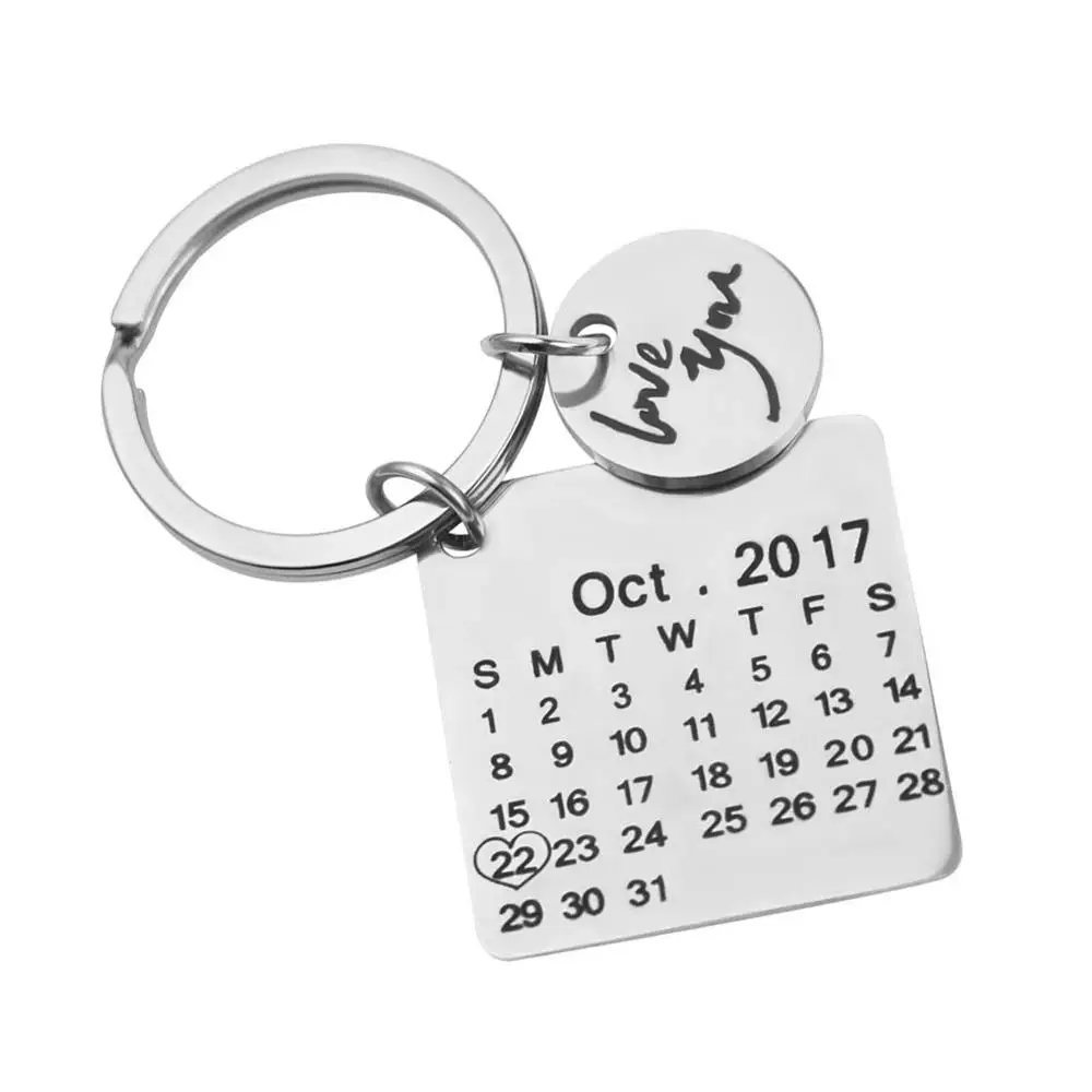 silver Новинка, дропшиппинг, на заказ, модный брелок для ключей, календарь llaveros, пара, брелок для ключей, для бойфренда, подруги, ювелирное изделие, подарок для влюбленных - Цвет: silver