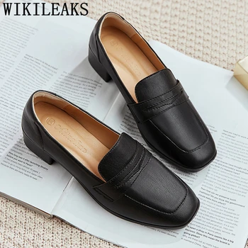 

Black Shoes For Women Leather Shoes Women Slip On Creepers Comfortable Shoes Korean Style Women Fashion Zapatos De Mujer Zapatos