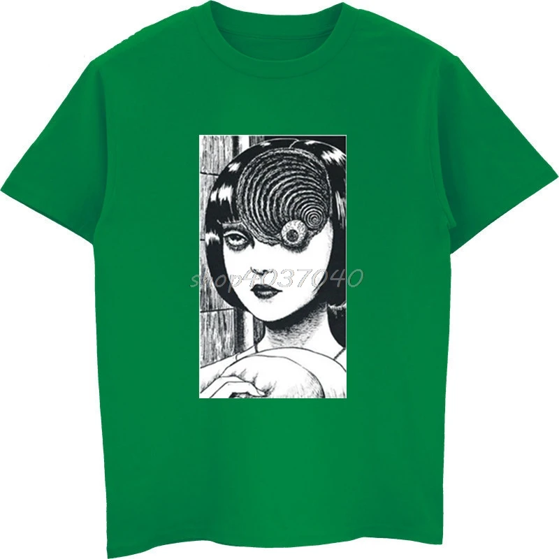 Летние модные мужские повседневные футболки Uzumaki рубашка Junji Ito Ужасы Футболки с героями манга Мужская забавная хлопковая Футболка Harajuku уличная одежда - Цвет: green