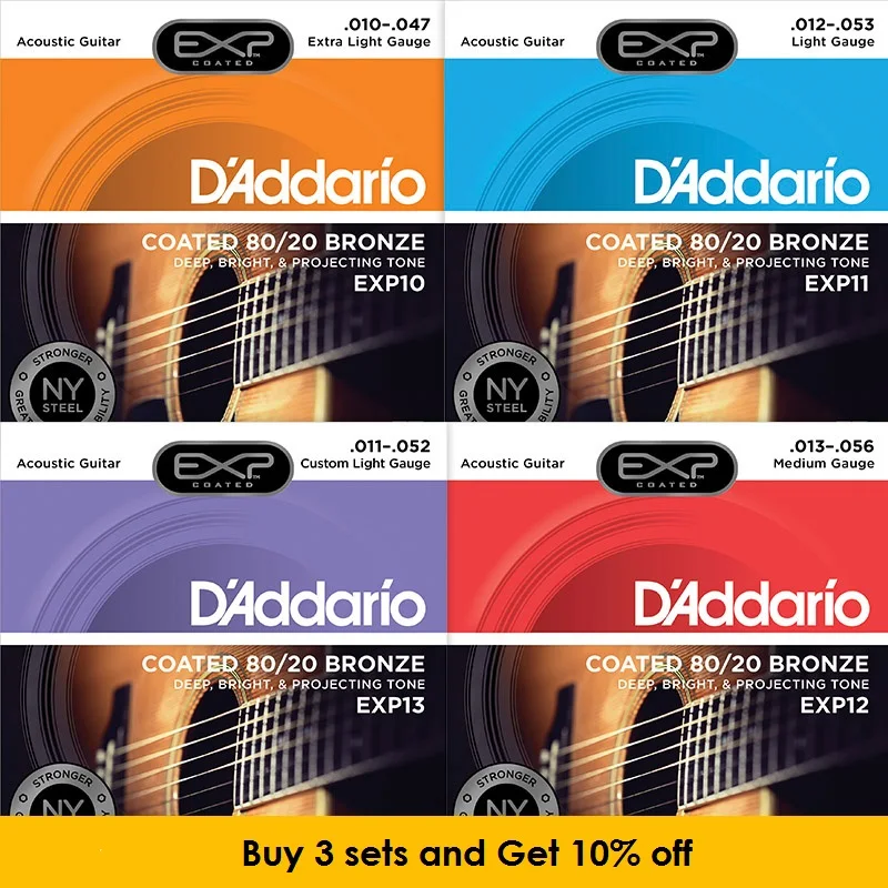 

D'Addario EXP Coated 80/20 Bronze Acoustic Guitar Strings, EXP10 EXP11 EXP12 EXP13 EXP14 EXP36 (12-String)